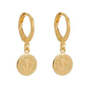 Brinco Argola Moeda São Bento Folheado a Ouro 18K
