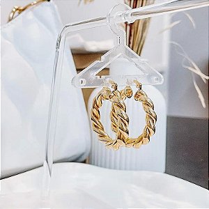 Brinco Argola Trançada Grande Folheado a Ouro 18K