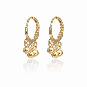 Brinco Argola Três Pingentes De Bolinha Folheado a Ouro 18K