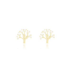 Brinco Árvore Zirônias Coloridas Folheado a Ouro 18K
