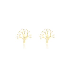 Brinco Árvore Zirônias Coloridas Folheado a Ouro 18K