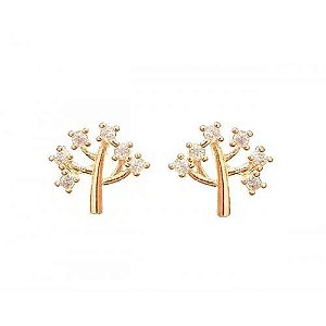 Brinco Árvore Zircônias Cristal Folheado a Ouro 18K