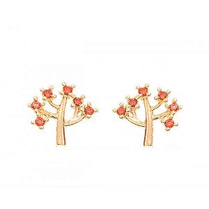 Brinco Árvore Zircônias Vermelhas Folheado a Ouro 18K