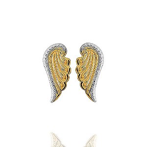 Brinco Asas Detalhe Em Ródio Folheado a Ouro 18K