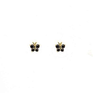 Brinco Borboleta Cravejado Médio Preto Folheado a Ouro 18K