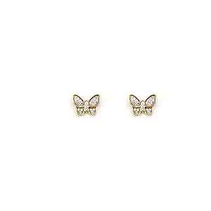 Brinco Borboleta Médio Cravejado Folheado a Ouro 18K