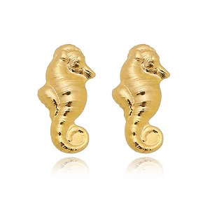 Brinco Cavalo Marinho Folheado a Ouro 18K