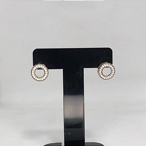Brinco Circulo Vazado Cravejado Folheado a Ouro 18K