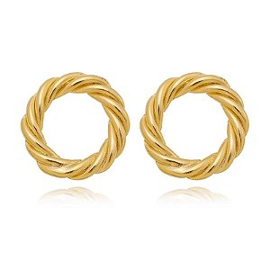 Brinco Circulo Vazado Borda Enroscada Folheado a Ouro 18K