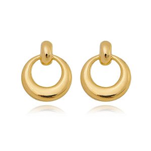 Brinco Circulo Vazado Pendente Folheado a Ouro 18K