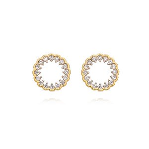 Brinco Círculo Vazado Zirconias Redondinhas Folheado a Ouro 18K