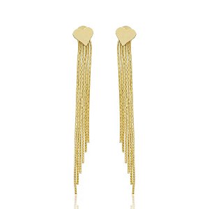 Brinco Coração Chapa Aplique 6 Fios Folheado a Ouro 18K