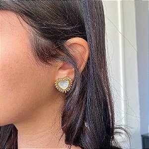 Brinco Coração Gr Borda Navetes Folheado a Ouro 18K