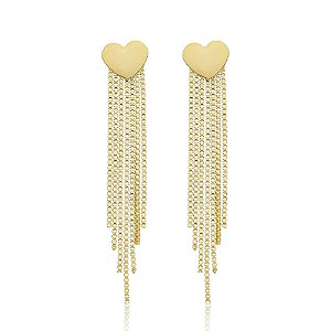 Brinco Coração Liso Aplique 7 Fios Venezianos Folheado a Ouro 18K