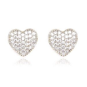 Brinco Coração Pavê Folheado a Ouro 18K