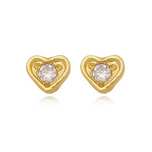Brinco Coração Pavê 1 Zirc Folheado a Ouro 18K