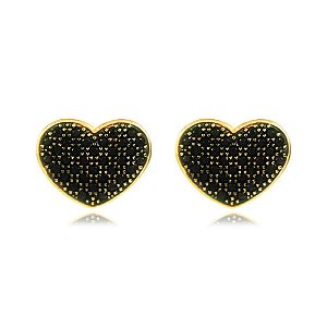 Brinco Coração Pavê Cores Folheado a Ouro 18K