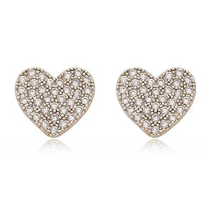 Brinco Coração Pavê Cristal Folheado a Ouro 18K