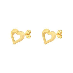 Brinco Coração Vazado Médio Folheado a Ouro 18K