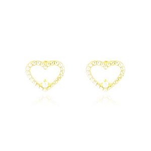 Brinco Coração Vazado Com Zircônias Pequeno Folheado a Ouro 18K