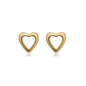 Brinco Coração Vazado Pequeno Folheado a Ouro 18K