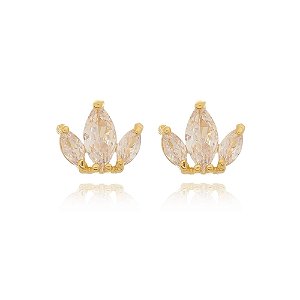 Brinco Coroa 3 Navetes Folheado a Ouro 18K