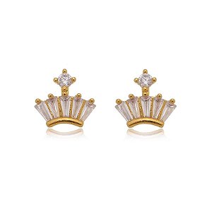 Brinco Coroa Baguetes Folheado a Ouro 18K