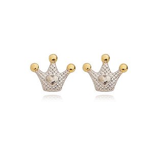 Brinco Coroa Coração Folheado a Ouro 18K