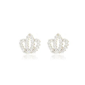 Brinco Coroa Cravejado Folheado a Ouro 18K