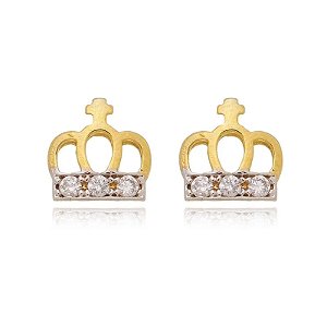 Brinco Coroa Cravejado Rodio Folheado a Ouro 18K