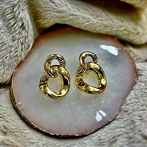 Brinco Dois Elos Vazados Folheado a Ouro 18K