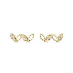 Brinco Dois Navetes Vazado E Cravejado Folheado a Ouro 18K