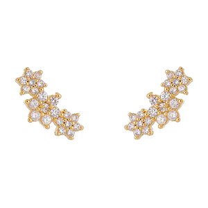 Brinco Earcuff 3 Flores Folheado a Ouro 18K