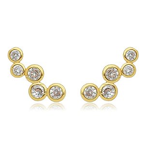 Brinco Earcuff 5 Zircônias Redondas Folheado a Ouro 18K