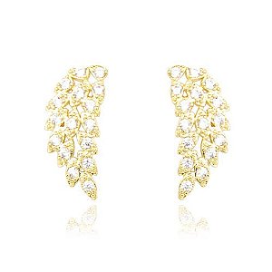 Brinco Earcuff Asa Zirconias Folheado a Ouro 18K