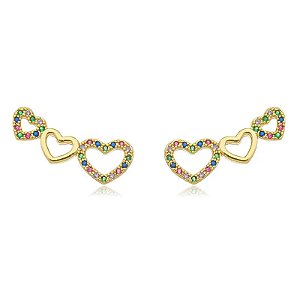 Brinco Earcuff Coração Vazado Rainbow Folheado a Ouro 18K
