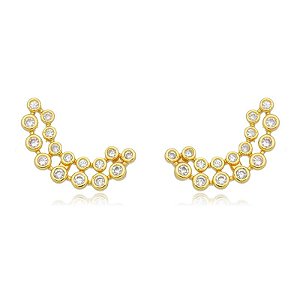 Brinco Earcuff Dois Arcos Zircônia Bolinha Folheado a Ouro 18K