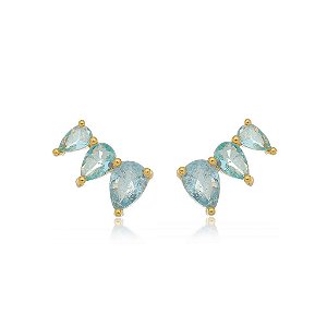 Brinco Earcuff Gotas Azul Folheado a Ouro 18K