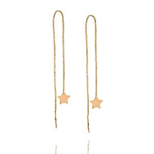 Brinco Earline Fio Venezino Estrela Lisa Folheado a Ouro 18K