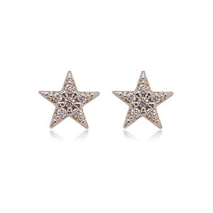 Brinco Estrela Cravejado Folheado a Ouro 18K