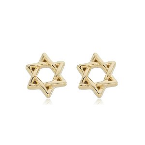 Brinco Estrela De Davi Liso Folheado a Ouro 18K