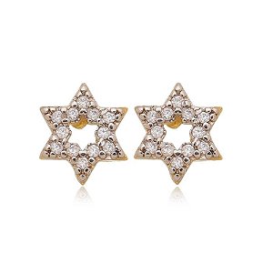 Brinco Estrela Vazado Cravejado Branca Folheado a Ouro 18K