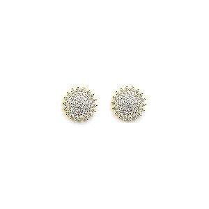 Brinco Flor 3D Cravejado Folheado a Ouro 18K