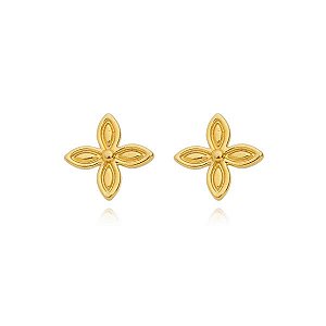 Brinco Flor 4 Petalas Folheado a Ouro 18K