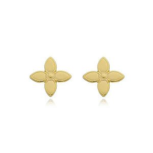 Brinco Flor 4 Petalas Detalhada Folheado a Ouro 18K