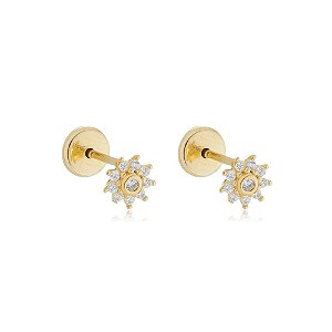 Brinco Flor Pétalas Zircônias Folheado a Ouro 18K