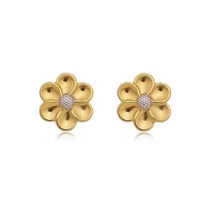 Brinco Flor Trabalhada Grande Folheado a Ouro 18K