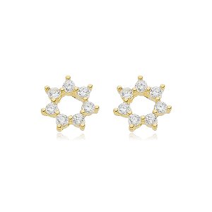 Brinco Flor Vazado Zircônias Folheado a Ouro 18K