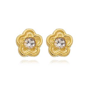 Brinco Flor Zircônias No Centro Folheado a Ouro 18K