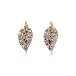 Brinco Folha Cravejado Folheado a Ouro 18K